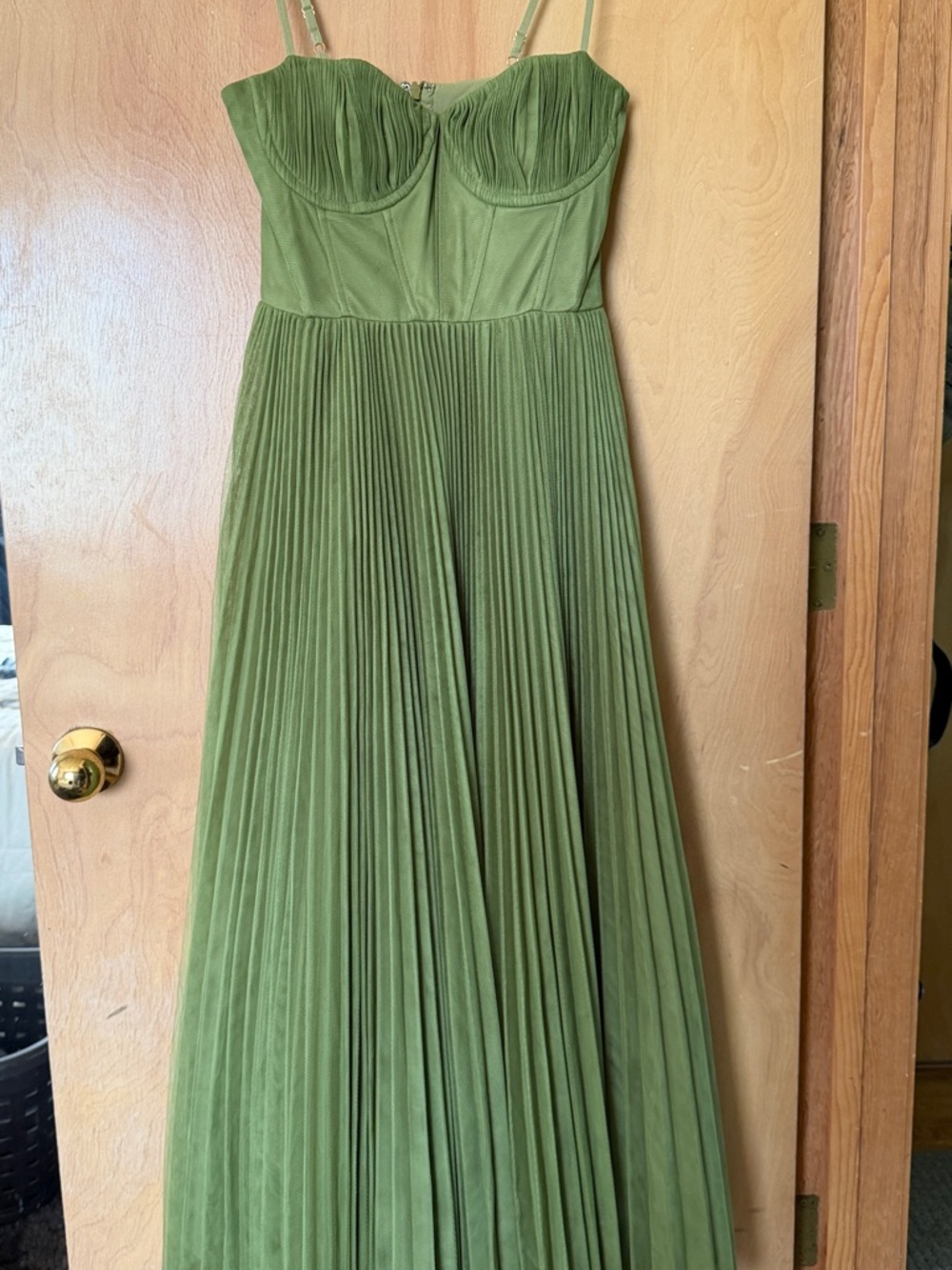Olive Green Pleated Maxi Dress - Women